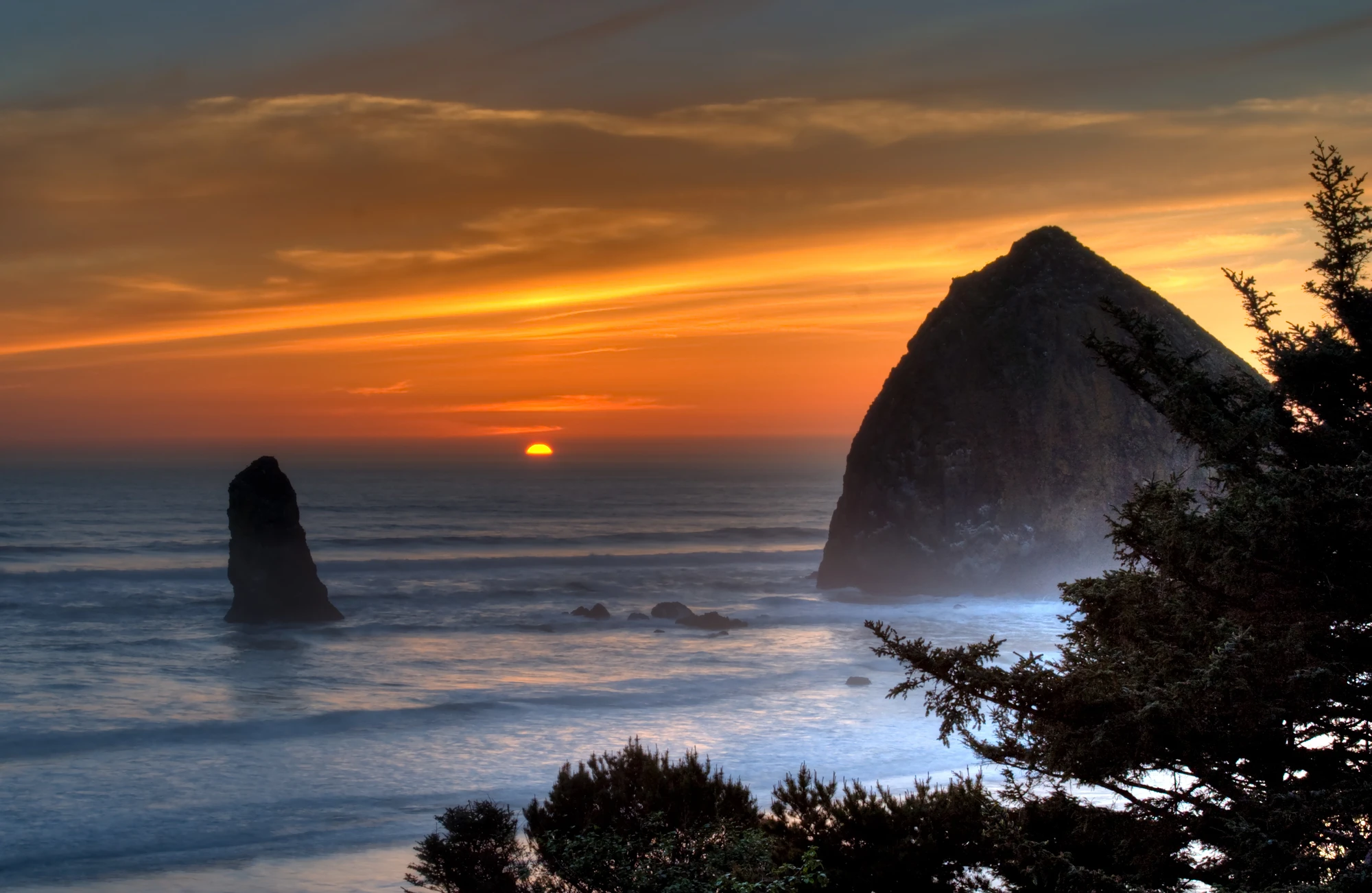 High Tide and Sea Stacks: Sunset at Cannon Beach